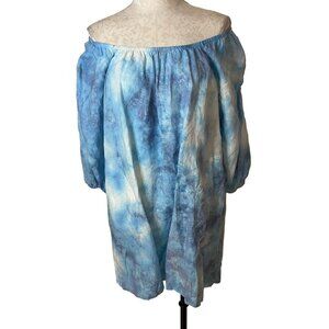 River Sky Womens Dress Size Medium Blue Linen Melody Off The Shoulder Tie Dye